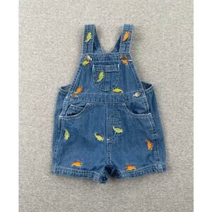 Vintage Y2K BT Kids Denim Overalls 6-9 months Baby Lizard Embroidered Blue Green